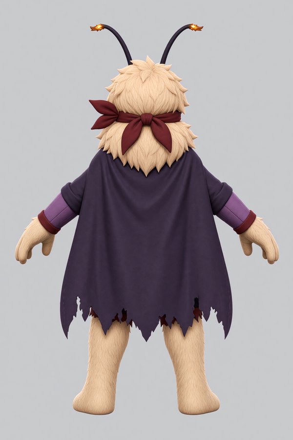 Concept art of Mollo from the back, showing the cape and bandana knot